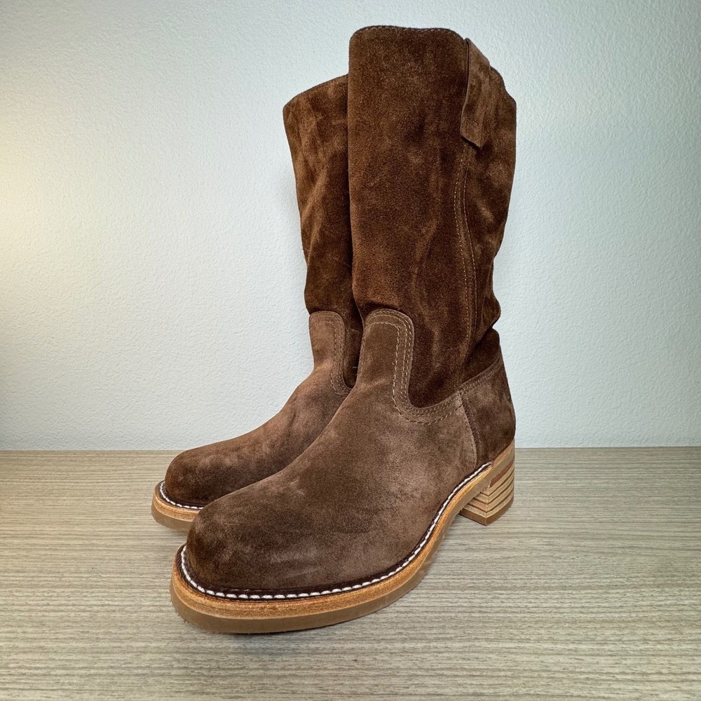 Frye Campus 12R Slouch Suede Boots Brownie Mid Calf Block Heel Women's 8 Boho - Picture 3 of 8